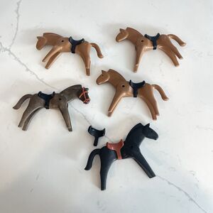 Playmobil Brown Horse Lot Of 5 Toy Vtg 1974 Geobra Medieval Western